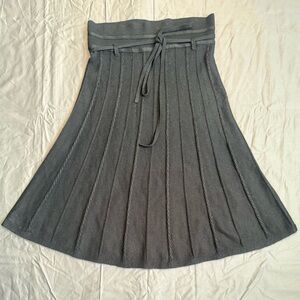 Lapis Black Ribbed Knit A-Line Skirt | Tie Waist | Size M